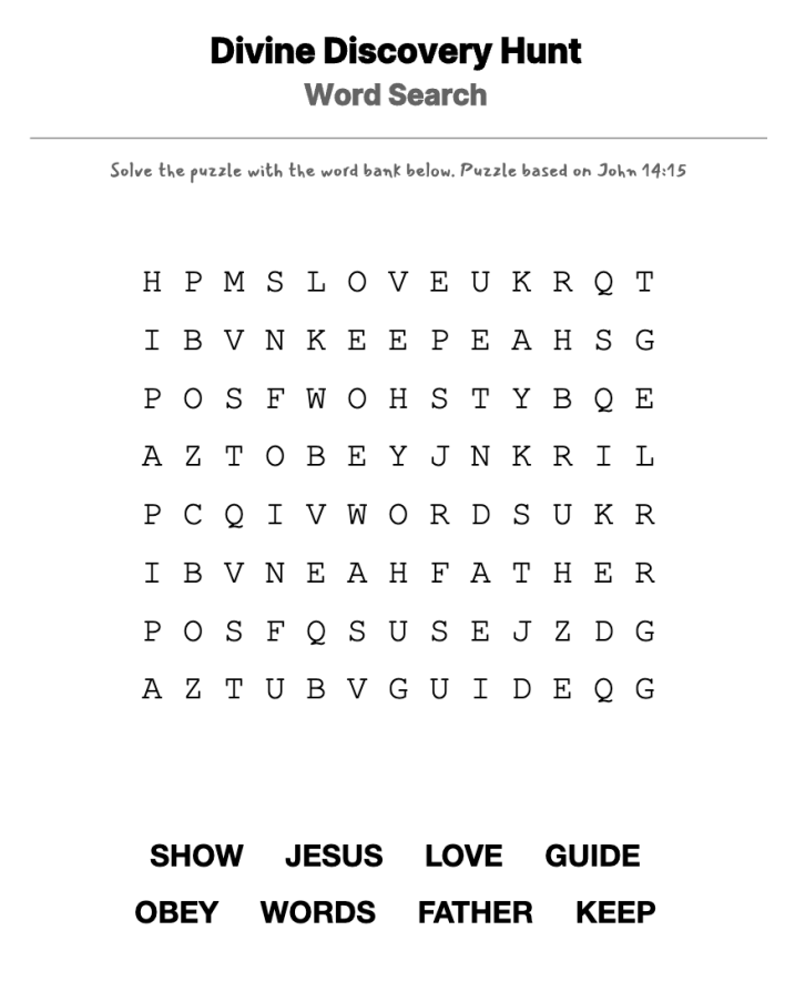 If You Love Me, Show Me word-search